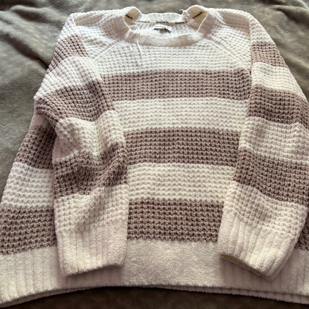BearPaw Striped Knit Sweater - Cream and Brown